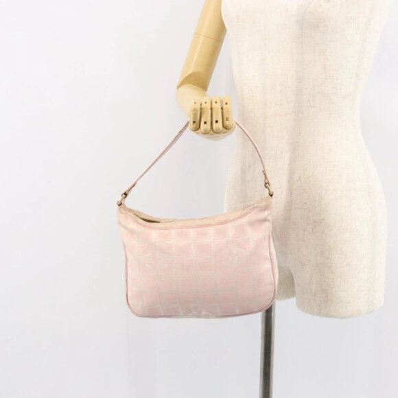 CHANEL New Travel line Shoulder Bag Nylon Pink Gold CC Auth 150130